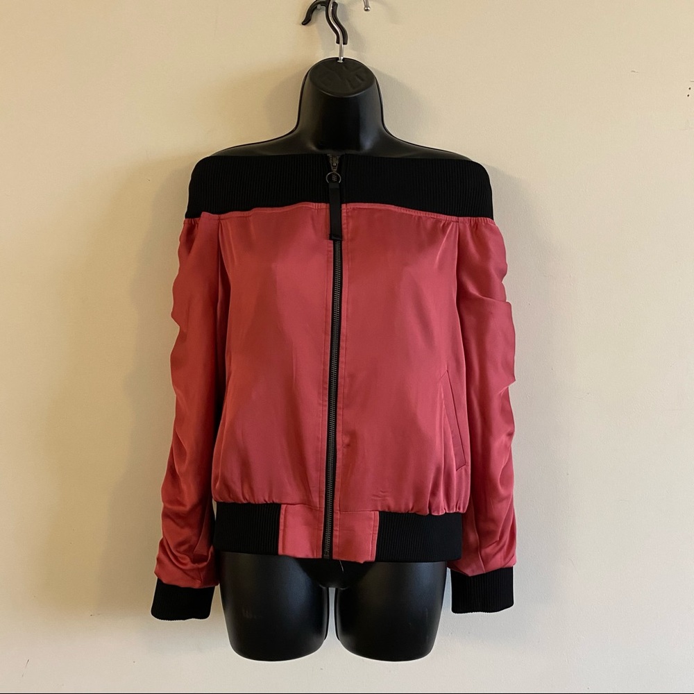 Off the shoulder Satin Bomber